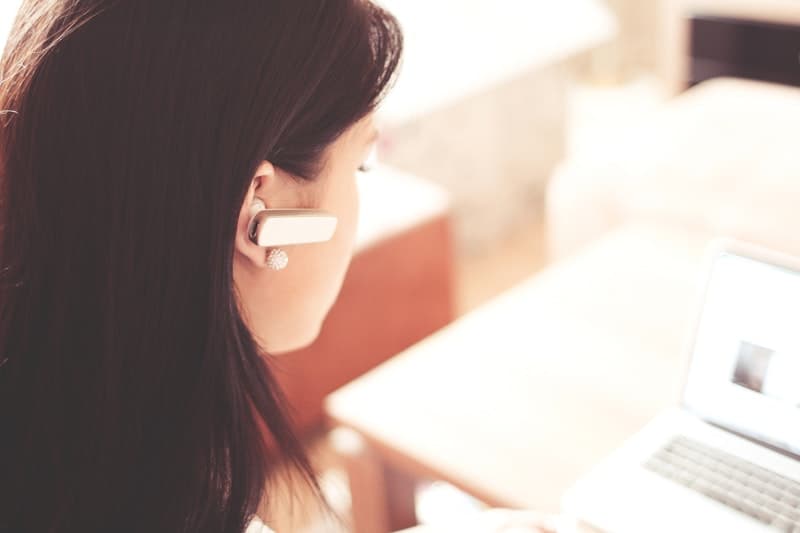 Customer service representative with headset